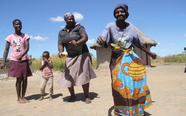 Mbuya Dembo dancing to Dembo’s “Musha Rudziiko” with her grandchildren yesterday