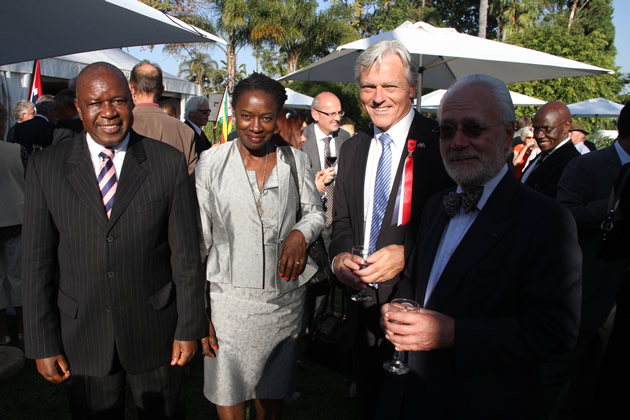 (From left to right) Deputy Minister of Foreign Affairs ambassador Christopher Mutsvangwa; National Gallery of Zimbabwe Executive Director Mrs Doreen Sibanda; Norwegian ambassador to Zimbabwe Mr Bard Hopland and the European Union head of delegation to Zimbabwe Mr Aldo Dell’Ariccia at a reception to mark the occasion of the Bicentenary of Norway’s Constitution in Harare, on May 16, 2014. – Picture by William Mafunga