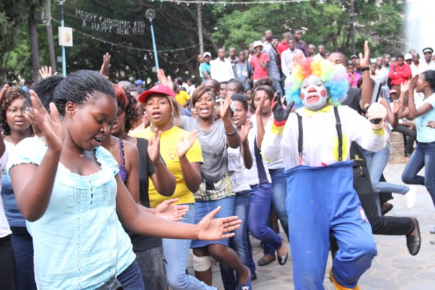 Mufakose Choir performs with a clown joining the fun