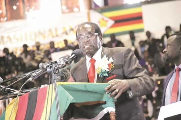 Zimbabwe National Liberation War Veterans Association Patron, President Mugabe addresses the war veterans indaba at the City Sports Centre in Harare
