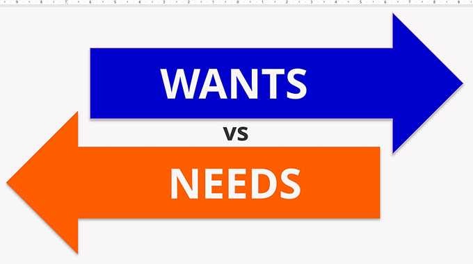 Differentiate between needs and wants