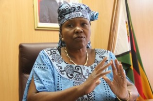 Women’s Affairs, Gender and Community Development Minister Cde Oppah Muchinguri addresses a Press conference in Harare yesterday