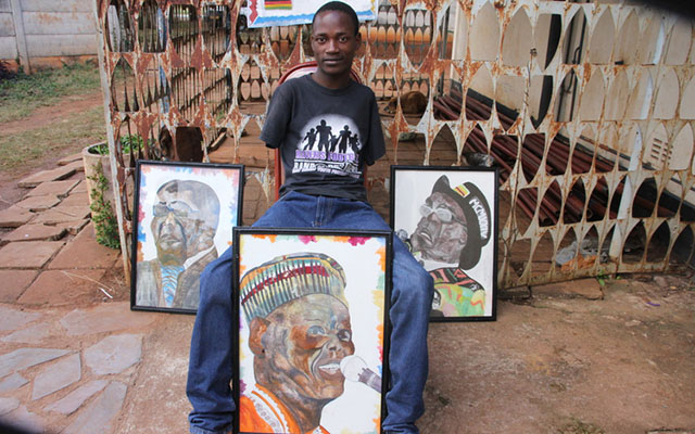 ART IMITATES LIFE . . . For Given Tom, art has been his refuge and dream, overcoming physical handicap to earn a living. Given has painted his icons, among them President Mugabe and Oliver Mtukudzi
