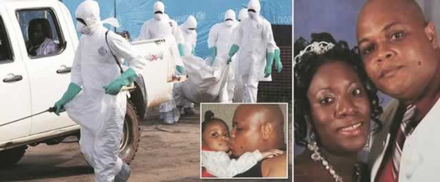 MAIN PICTURE: Doctors Without Borders staff members carry the body of a person killed by viral haemorrhagic fever at a centre for victims of the Ebola virus in Gueckedou, Guinea, on April 1, 2014. INSET: Patrick Sawyer, who died on July 25 in Nigeria after taking an international flight en route to Minnesota, USA, where was visiting his family. - crisisforums.org