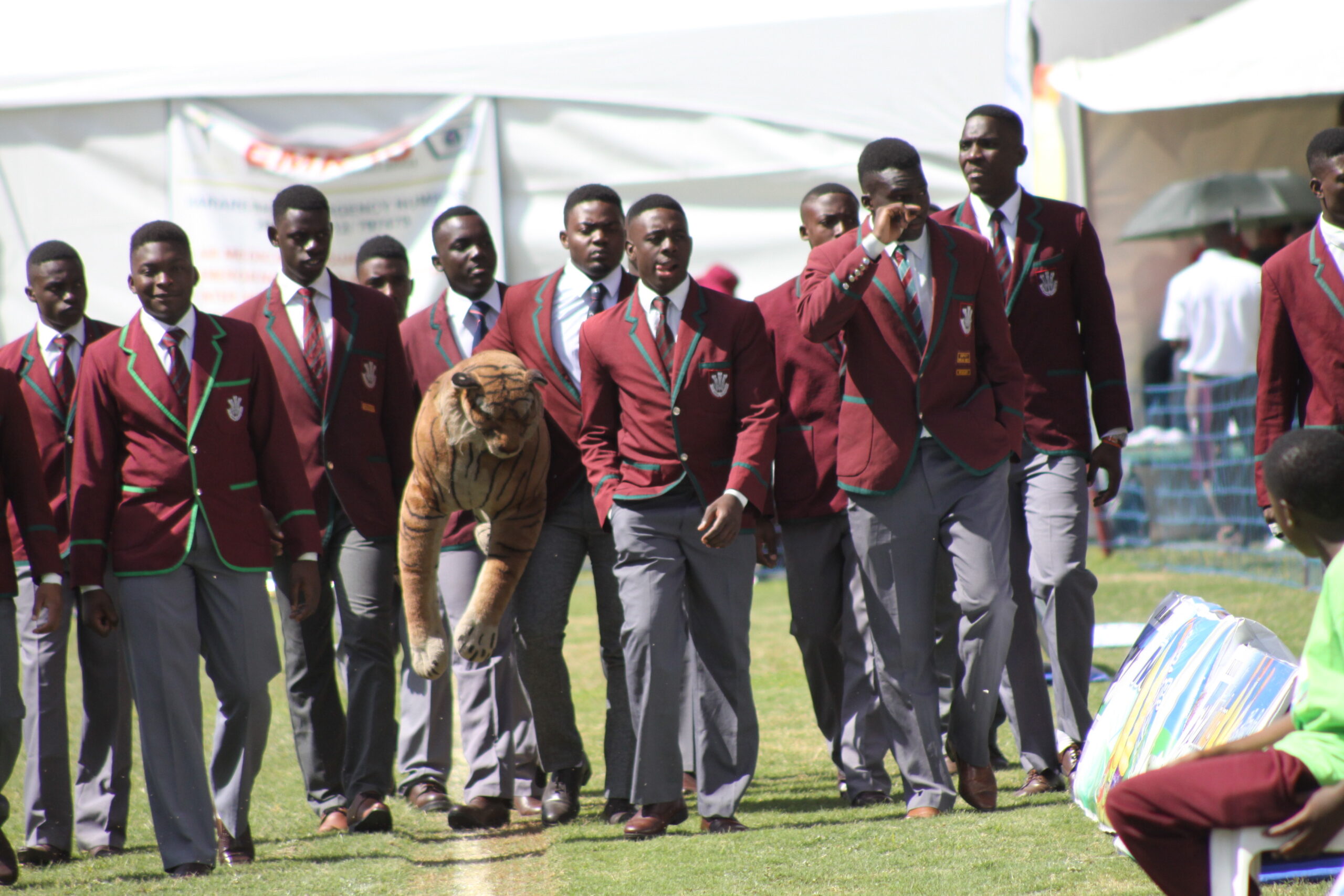 PE boys with mascot