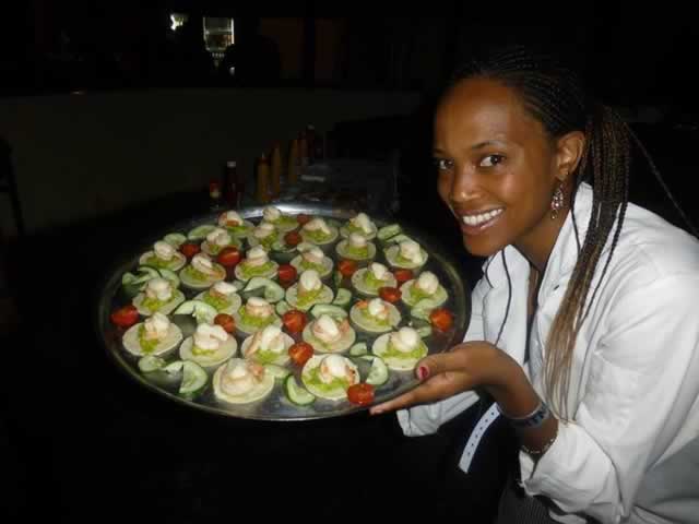 Fancy a prawn delight . . . Zandile seems to be saying