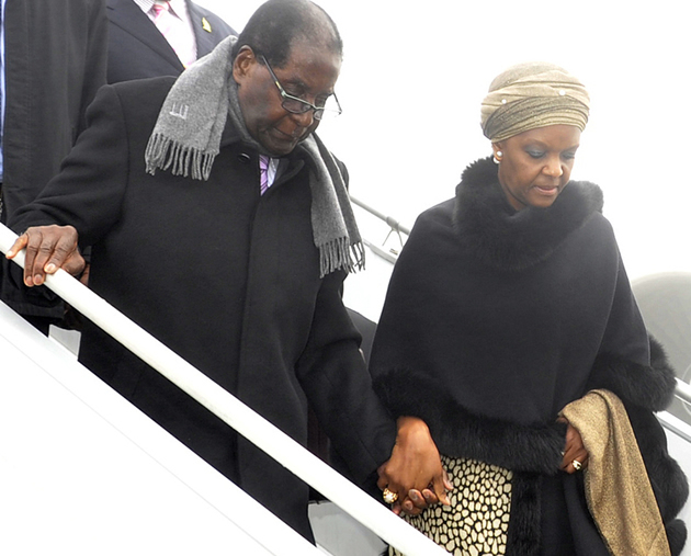President Mugabe and First Lady Amai Grace Mugabe arrive at Charles de Gaulle Airport yesterday. The President is in Paris to attend the 21st United Nations Framework Convention on Climate Change that runs from November 30 until December 11 - Picture by Presidential photographer Joseph Nyadzayo