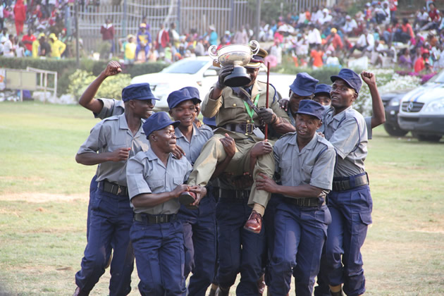 Police officers celebrate after winning three prizes at Agric Show-(Pic by Tawanda Mudimu)