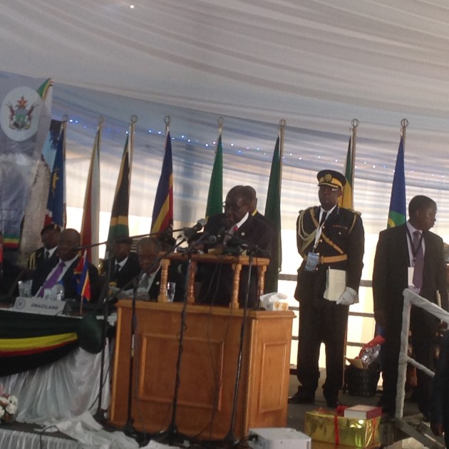 President Mugabe addresses the Summit today. (pic by Lloyd Gumbo)