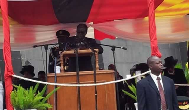 President Mugabe addressing the crowd at the National Heroes Acre