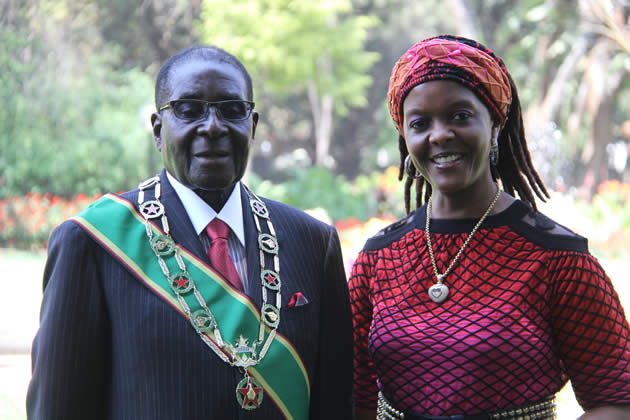 President Mugabe and The First lady Amai Grace Mugabe at State house before leaving for the opening parliament