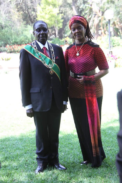 President Mugabe and the First Lady Amai Grace Mugabe at State house before leaving for the opening parliament