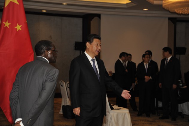 President Mugabe meets Chinese President Xi Jinping at Shangri-la Hotel in Jakarta this morning3