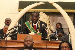 President Mugabe delivers his speech during the official opening of the First Session of the 8th Parliament yesterday