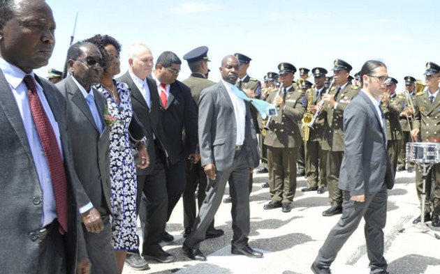 President Mugabe and First Lady Dr Grace Mugabe are welcomed at Margarita International Airport yesterday.