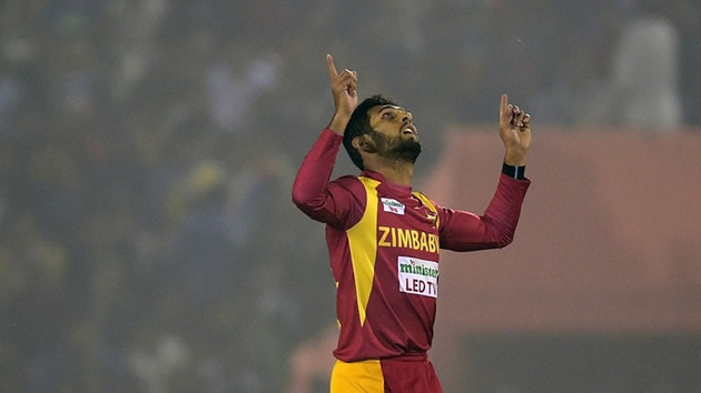 DOUBLE TROUBLE . . . Sikandar Raza shows all the emotions after picking his second wicket in the third Twenty20 International against Bangladesh in Khulna yesterday. — Cricinfo