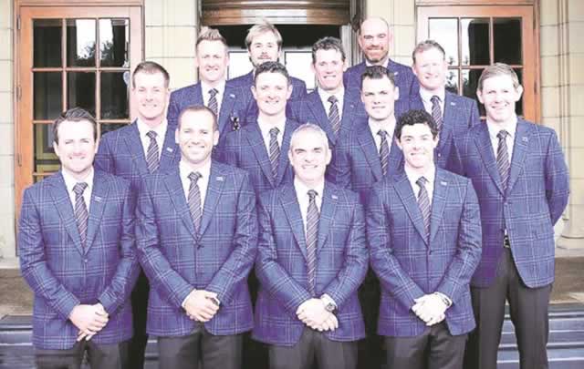 FOR THE UNION . . . The European Ryder Cup team, which has world number one golfer Rory McIIroy in its ranks, pose for a group picture at the opening ceremony of the 2014 Ryder Cup at Gleneagles in Scotland yesterday. — Mailonline