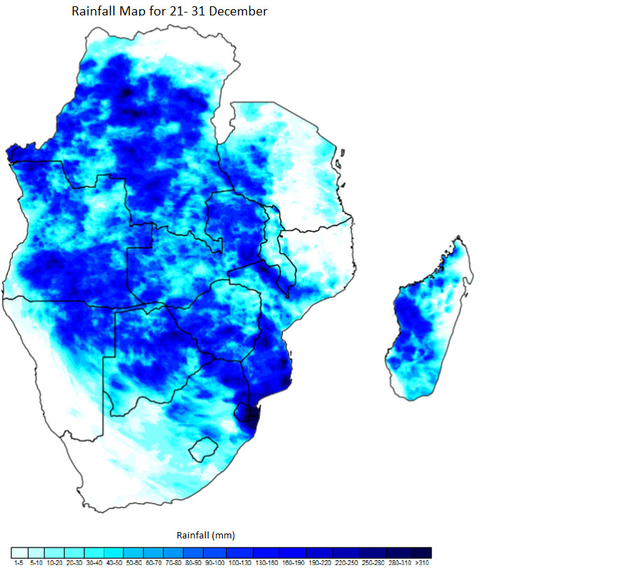 Rainfall Map for 21- 31 December