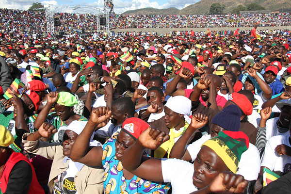Part of the thousands of zanu-pf supporters who attended President Mugabe's Youth Interface Rally at Sakubva Stadium in Mutare yesterday.