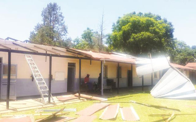 A boys’ hostel block whose roof was partially blown away by strong winds at Sinoia Primary School on Monday