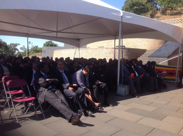 Senior officials among them ministers listen attentively as acting President Joice Mujuru addresses mourners (pic by Lloyd Gumbo).