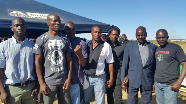 CELEBRATING THE LEGACY OF A SENSEI: From right Lloyd Mukucha, Phibion Muzenda (Sensei Amos’ former instructor), Shepherd Ziwira, Gibson Sangweni, Emmanuel Mehlo, Eltone Marongere and Cassidy Chauke