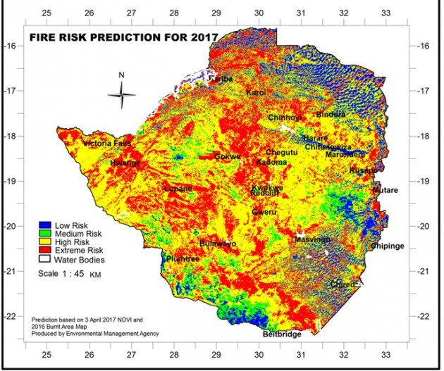 Spatial Distribution of Risk to fire danger in 2017