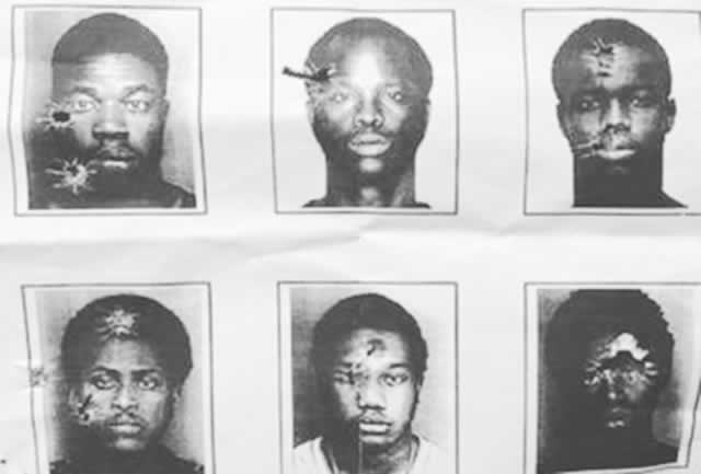 Black mug shots used for target practice
