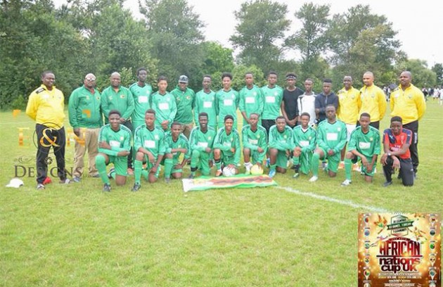 TEENAGE WARRIORS . . . Chamu Musanhu (standing, third from left) and his Team Zimbabwe UK Under-17 side, which the former Dynamos defender believes have a number of gems who could ultimately play for the Warriors