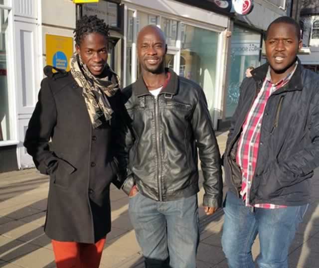 Tokcy Vibes (left), his manager Elvis Bokosha (right) and a fan in the United Kingdom