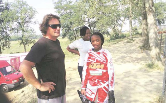 MIXING WITH THE BEST . . . Top Zimbabwean motocross female rider Tanya Muzinda (right) chats with French legend Yves DeMaria (left) at the track while her mother, Adion, looks on during one of her training sessions in Turin, Italy, last week