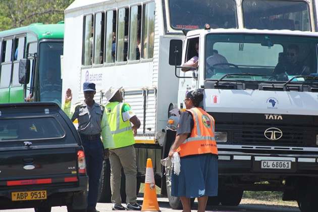 Traffic Safety Officers on safe driving campaign along the Lupane Victoria Falls road in Lupane today.(Pictures by Eliah Saushoma)