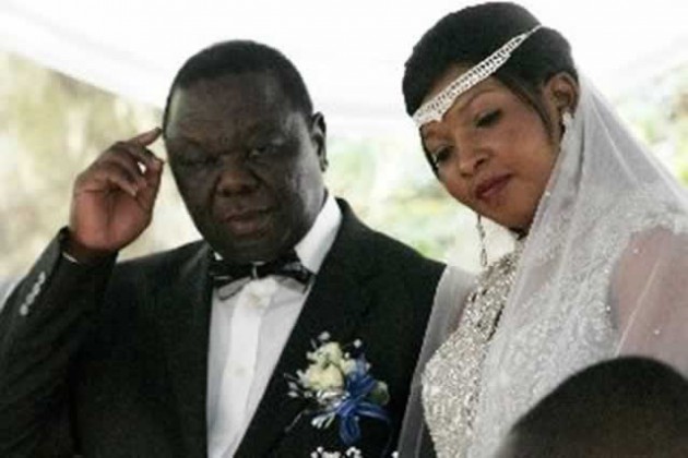 Happier times . . . Tsvangirai pictured with Elizabeth Macheka at their wedding last year.