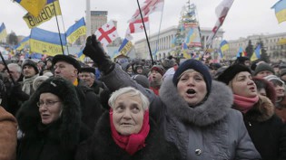 Pro-European Union activists shout slogans during a rally in the Independence Square in Kiev, Ukraine. — Foxnews.com