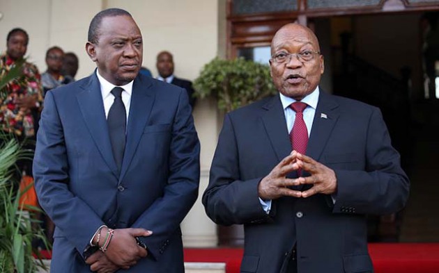 President Jacob Zuma meets Kenyan President Uhuru Kenyatta at the presidential Dr John Dube House in Durban, South Africa, yesterday