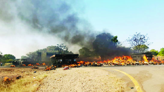 Four vehicles burnt to shells in accident