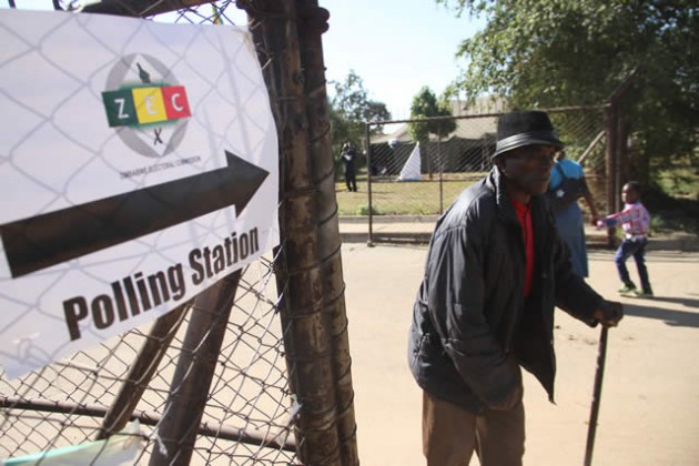 An elderly man enters a polling station in Glenview.