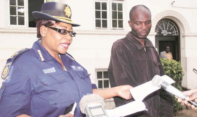 Police chief national spokesperson Senior Assistant Commissioner Charity Charamba parades Wadzanai Mabika, the fugitive kombi driver who struck and killed a Girls High School pupil last month before fleeing to South Africa. — (Picture by Beauty Muchakazi)