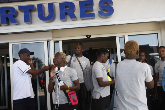 The Warriors outside the Departures section at the Harare International Airport