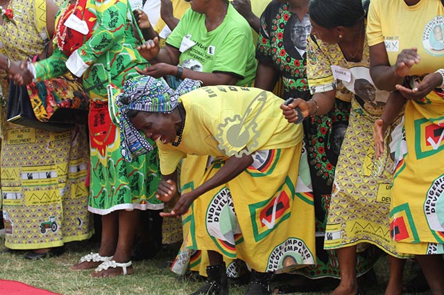 EARLIER: Some members entertain the crowd through song and dance.