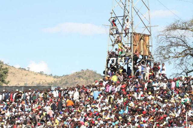 Some supporters had to risk watching the proceedings at Sakubva Stadium from a mobile telecommunication base-station pole