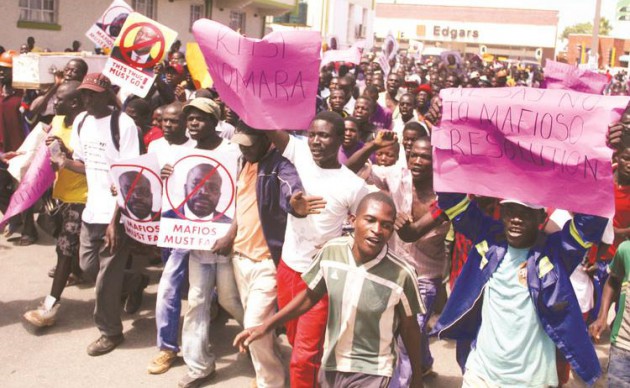 thousands of zanu-pf supporters, who took part in the demonstration against the ruling party’s national political commissar Cde Saviour Kasukuwere in Bindura yesterday. — (Picture by Justin Mutenda)