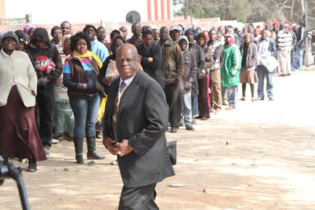 ZANU PF Makokoba constituency retired colonel Tshinga Dube arrive at Stanely Hall polling station after voting in Makokoba Bulawayo yesterday.
