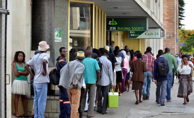 People queing to get cash