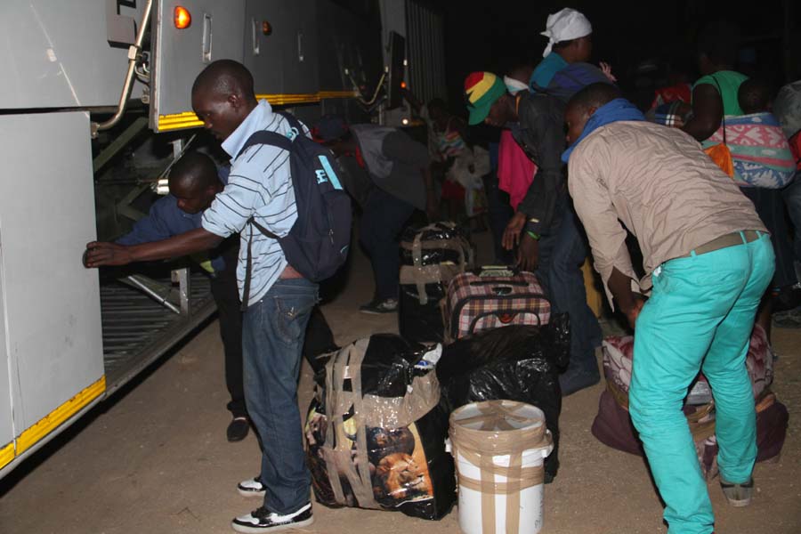 Some of the Zimbabweans who were repatriated from South Africa arrive at Beitbridge Border post last night.-(Picture by John Manzongo)