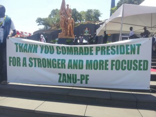 A banner thanking President Mugabe for fostering unity in Zanu PF (pic - Lloyd Gumbo)