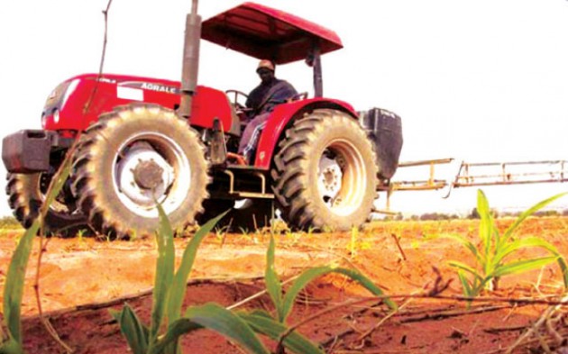 A worker sprays herbicides to crops at Bulawayo Kraal Irrigation Scheme. The scheme was assisted by First Lady Amai Grace Mugabe. — (Pictures by Innocent Makawa)