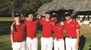 FUTURE STARS . . . The Zimbabwe junior national golf team (from left) Kieran Vincent, Stuart Krog, Travis Smith, Mbongeni Maphosa and Jack Allard