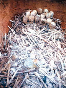 Remains of freedoms fighters in a mass grave after the Chimoio attack by Rhode sian forces. choi
