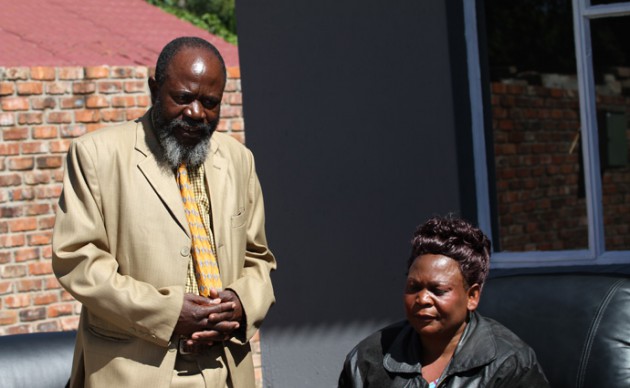 Cde Joseph Chinotimba addresses the media while Mrs Patricia Chingaira looks on. Picture by Wilson Kakurira